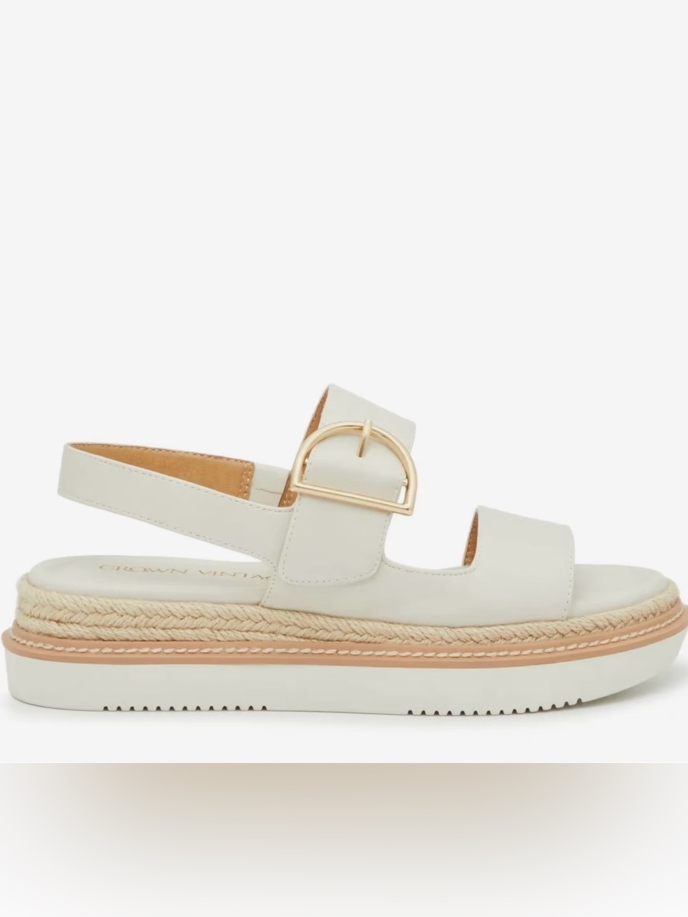 Crown Vintage Cream Leather Platform Sandal with Gold Buckle